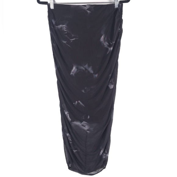 NWOT REBECCA MINKOFF Mesh Ruched‎ Pull on Maxi Skirt Floral Stretch Lined SMALL